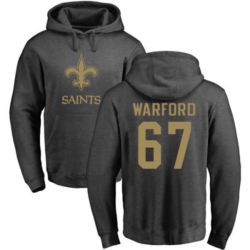 Men New Orleans Saints Ash Larry Warford One Color NFL Football #67 Pullover Hoodie Sweatshirts->new orleans saints->NFL Jersey